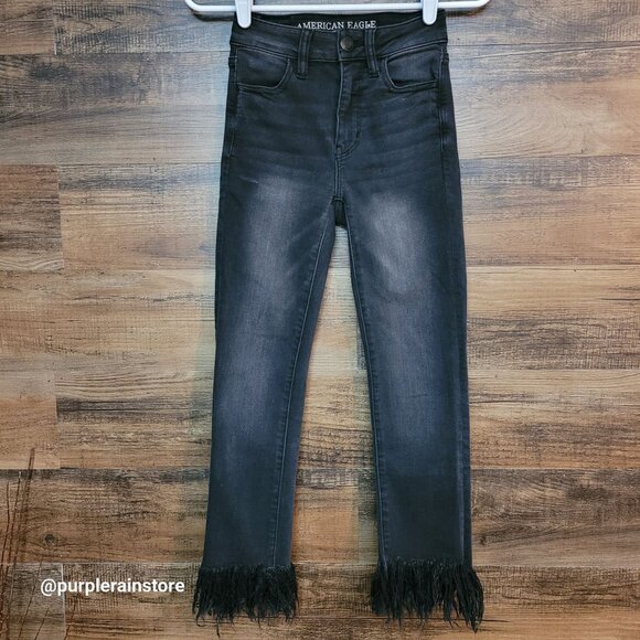 American Eagle Jeans 00 S Jegging Crop Hi Rise Next Level Stretch Fringe Hem - Picture 1 of 14